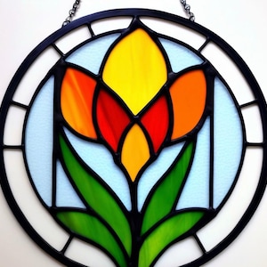 Handcrafted Stained Glass Tulip Suncatcher: Colorful Floral Window Art