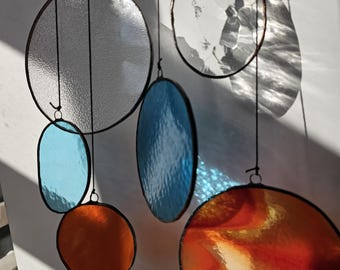 Modern Stained Glass Mobile – Art Deco Style Colorful Suncatcher, Contemporary Window Decor