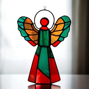 Stained Glass Angel Suncatcher Handcrafted Guardian Angel Spiritual Window Hanging Unique Gift for Loved Ones Memorial Ornament Heavenly Art