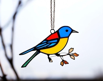 Apanhador de pássaros em vitral feito à mão: decoração colorida para janelas