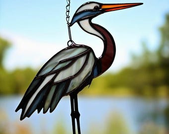 Handmade Stained Glass Heron Suncatcher: Colorful Bird Window Decor