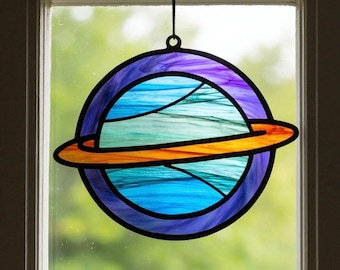 Stained Glass Jupiter Planet Suncatcher – Solar System Window Hanging, Space Lover Gift