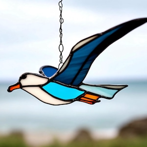 Stained Glass Seagull Suncatcher: Handmade Coastal Window Decor