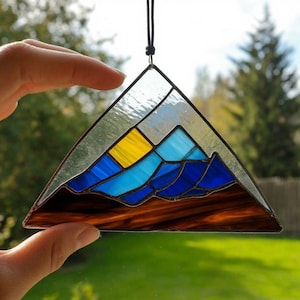 Stained Glass Mountain Suncatcher: Handmade Nature-Inspired Window Art