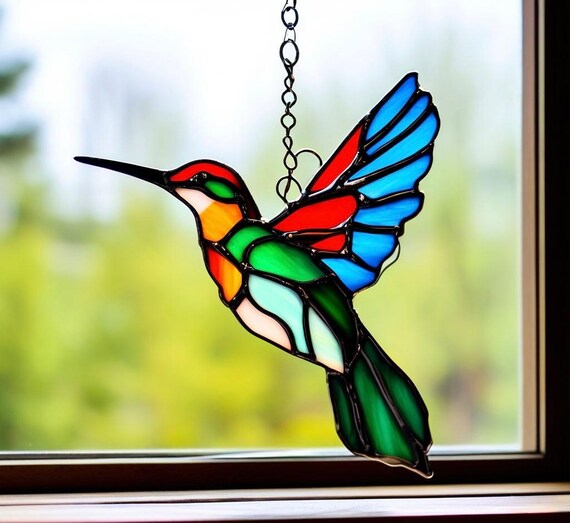 Acchiappasole in vetro colorato fatto a mano a forma di colibrì