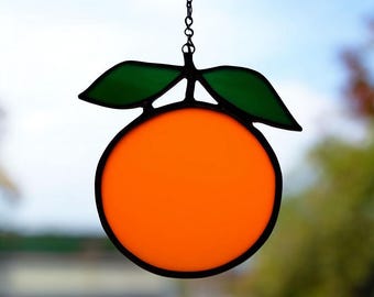Stained Glass Orange Suncatcher: Citrus Kitchen Window Decor