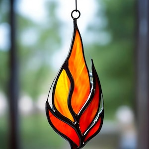 Handcrafted Stained Glass Flame Fiery Art Glass Suncatcher Passionate Souls Symbol of Energy Transformation Inner Light Unique Fire Decor