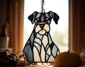 Stained Glass Schnauzer Suncatcher: Handmade Dog Portrait, Home Decor