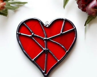 Handgemaakte glas-in-lood hart Suncatcher: levendig raamdecoratie