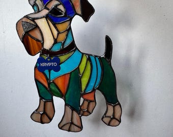 Stained Glass Schnauzer Dog Suncatcher – Handmade personalised Pet Portrait Window Hanging Gift