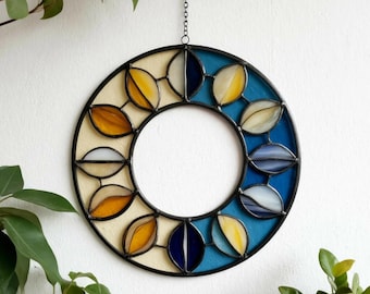 Gebrandschilderd glas maanstanden zonnevanger: hemels boho raam hangend