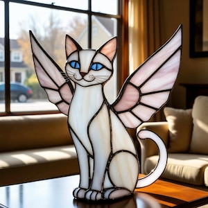 Stained Glass Angel Cat Suncatcher: Memorial Pet Ornament