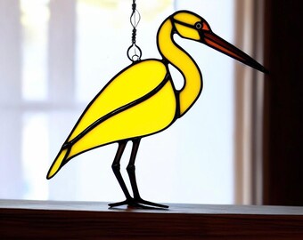 Handmade Stained Glass Heron Suncatcher: Colorful Bird Window Decor