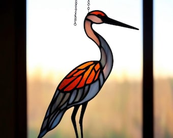 Handmade Stained Glass Heron Suncatcher: Colorful Bird Window Decor