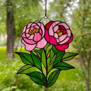 Stained Glass Peony Suncatcher: Handmade Floral Window Hanging