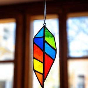 Handmade Stained Glass Feather Suncatcher: Boho Window Decor