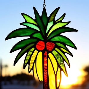 Stained Glass Palm Tree Suncatcher: Handmade Tropical Window Decor