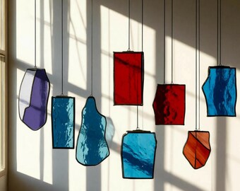 Modern Stained Glass Mobile – Art Deco Style Colorful Suncatcher, Contemporary Window Decor