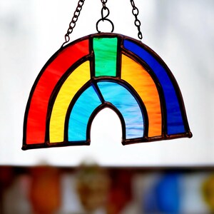 Handcrafted Stained Glass Rainbow Suncatcher Vibrant Window hanging Decor for Home Garden colorfull Gift Unique Art Glass Rainbow suncatcher