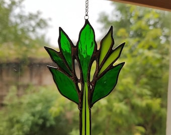 Stained Glass Celery Suncatcher – Green Vegetable Window Hanging, Kitchen Decor, Gardener Gift