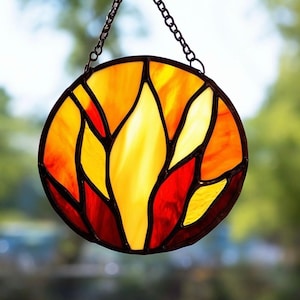 Handmade Stained Glass Fire Flame Suncatcher Passionate Red Orange Yellow Glass Art Romantic Anniversary Gift Fiery Love Flame Window Decor