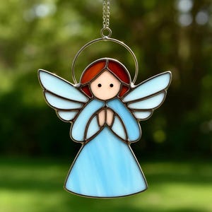 Stained Glass Angel Suncatcher Guardian Angel Window Hanging – Handmade Spiritual Decor – Memorial Gift Heavenly Glass Art – Angel Ornament