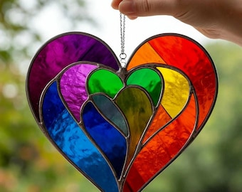 Handgemaakte glas-in-lood hart Suncatcher: kleurrijke raamhanger