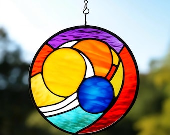 Stained Glass Solar System Suncatcher: Celestial Mobile, Astronomy Wall Art