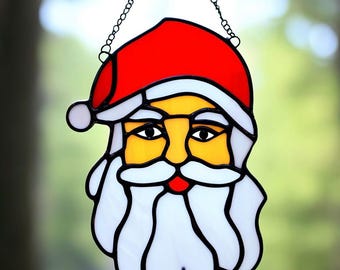 Handcrafted Stained Glass Santa Ornament: Christmas Window