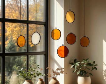 Modern Stained Glass Mobile – Art Deco Style Colorful Suncatcher, Contemporary Window Decor