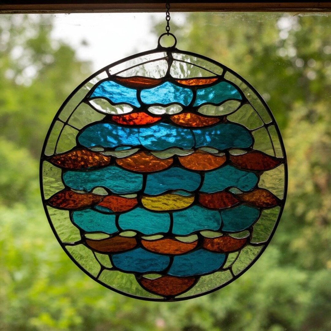 Scale Windows Pattern Stained Glass Scales Panel: Ocean & Fantasy Window Hanging - Etsy