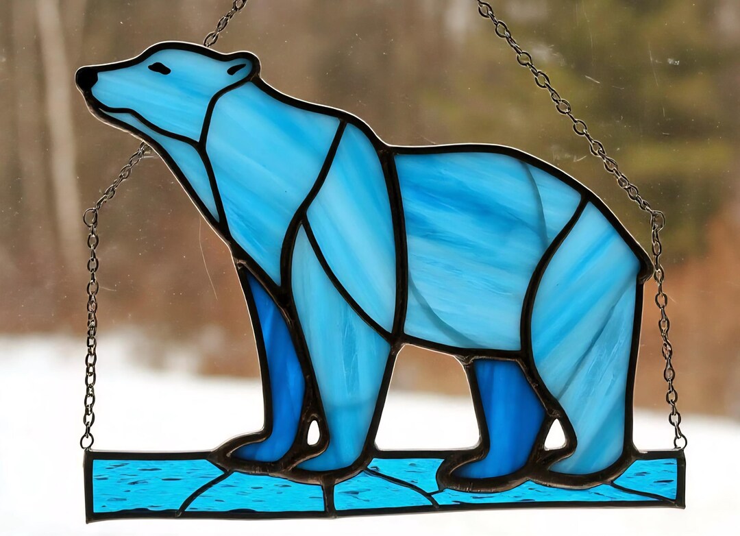 Attrape-soleil ours polaire en vitrail - Décoration de fenêtre faite main avec un animal de l'Arctique - Etsy France