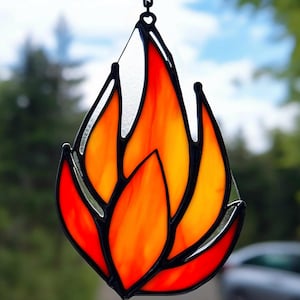 Handcrafted Stained Glass Flame Fiery Art Glass Suncatcher Passionate Souls Symbol of Energy Transformation Inner Light Unique Fire Decor