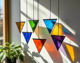 Modern Stained Glass Mobile – Art Deco Style Colorful Suncatcher, Contemporary Window Decor