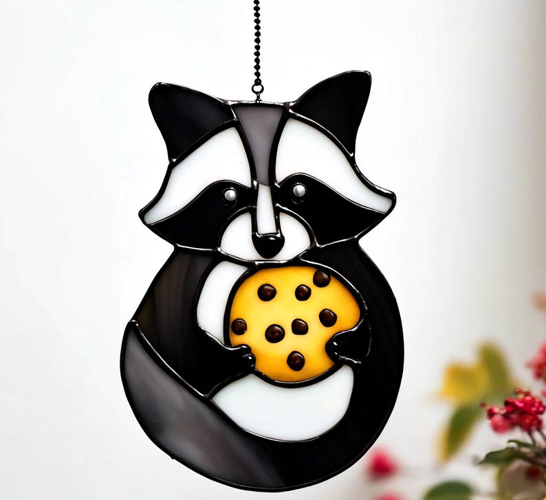 Handmade Stained Glass Raccoon Suncatcher: Cookie Thief Decor - Etsy