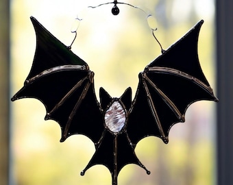 Stained Glass Bat Suncatcher: Gothic Halloween Window Hanging