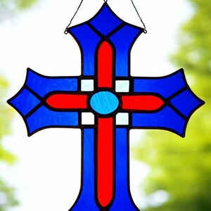 Handmade Stained Glass Cross Suncatcher: Christian Home Decor