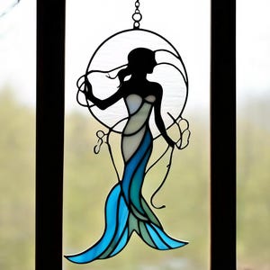 Stunning Stained Glass Mermaid with Flowing Tail and Ocean-Inspired Colors suncatcher Handcrafted Art for Nautical Home Decor or Unique Gift