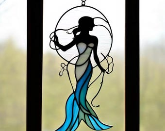 Atrapasueños de sirena de vitral: decoración náutica para el hogar, colores del océano