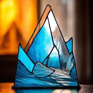 Stained Glass Iceberg Suncatcher: Geometric Glacier Decor