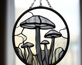 Gebrandschilderd glas paddenstoel Suncatcher: grillige Cottagecore-raamkunst