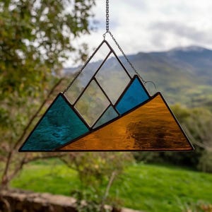 Stained Glass Mountain Suncatcher: Handmade Nature-Inspired Window Art