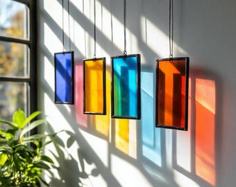Modern Stained Glass Mobile – Art Deco Style Colorful Suncatcher, Contemporary Window Decor