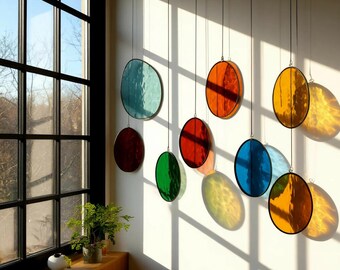 Modern Stained Glass Mobile – Art Deco Style Colorful Suncatcher, Contemporary Window Decor