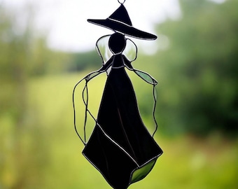 Stained Glass Witch Hat Ornament: Gothic Halloween Window Decor
