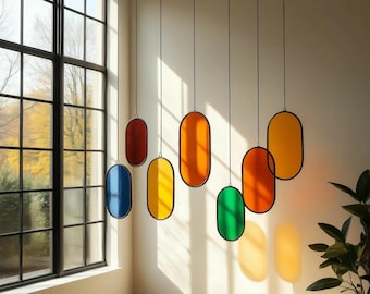 Modern Stained Glass Mobile – Art Deco Style Colorful Suncatcher, Contemporary Window Decor
