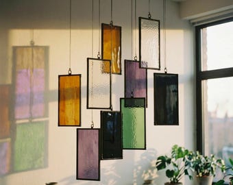 Custom Stained Glass Mobile,  Art Deco Style Colorful Suncatcher, Window temporary Decor