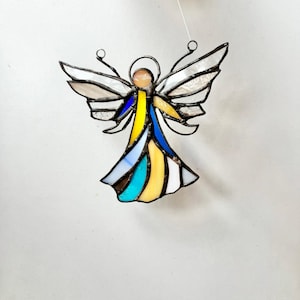 Stained Glass Angel Suncatcher Handcrafted Guardian Angel Spiritual Window Hanging Unique Gift for Loved Ones Memorial Ornament Heavenly Art