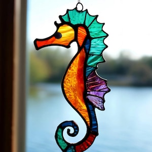 Handmade Office Handcrafted Stained Glass Seahorse Suncatcher Coastal Ocean Decor Nautical Art Unique Gift Beach Lover Marine Enthusiast