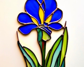 Stained Glass Iris Suncatcher: Handcrafted Floral Window Hanging